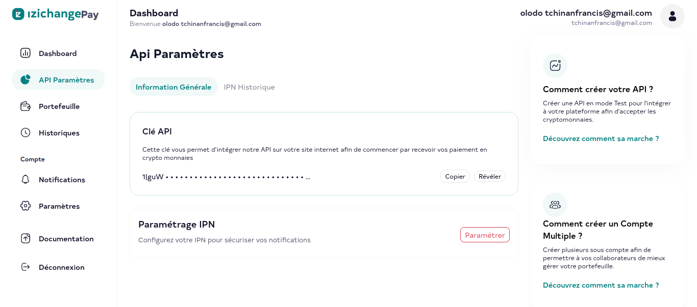 image du dashboard pour la configuration de l'ipn