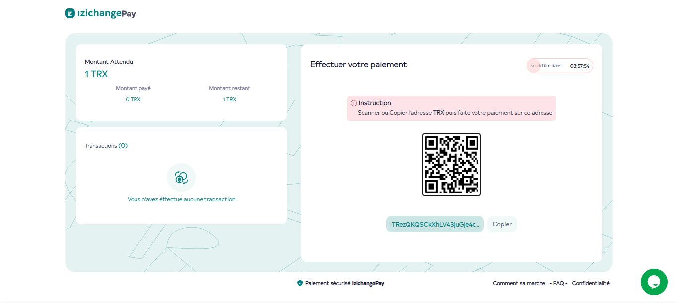 image du dashboard pour la page de redirection izichange pay